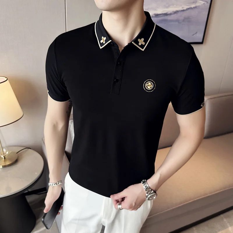 

High Quality Embroidered POLO Shirt Men 2023 Summer Short Sleeve T-shirts Casual Business Social Polos Lapel Tee Men Clothing