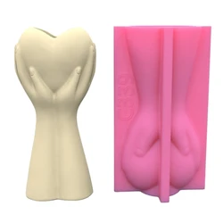 Corazón sosteniendo en mano flor maceta molde florero molde silicona Flexible