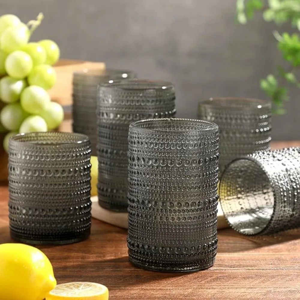 INS Style Glass Juice Cup Thickened Heat Resistant Dessert Goblet Colored Bead Dot Simple Tea Milk Coffee Cups Wedding Ornaments