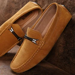 2024 New Tide Men Gentleman Casual Moccasins Loafers Black Brown Male Business Formal Shoes Suede Leather Adult Driving Shoes