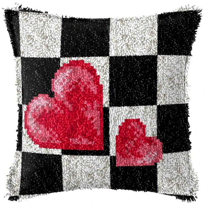 Love Heart DIY Latch Hook Pattern Cushion Pillowcase Crocheting Foamiran Carpet Embroidery Carpet Latch Hook Kit Knitted Pillow