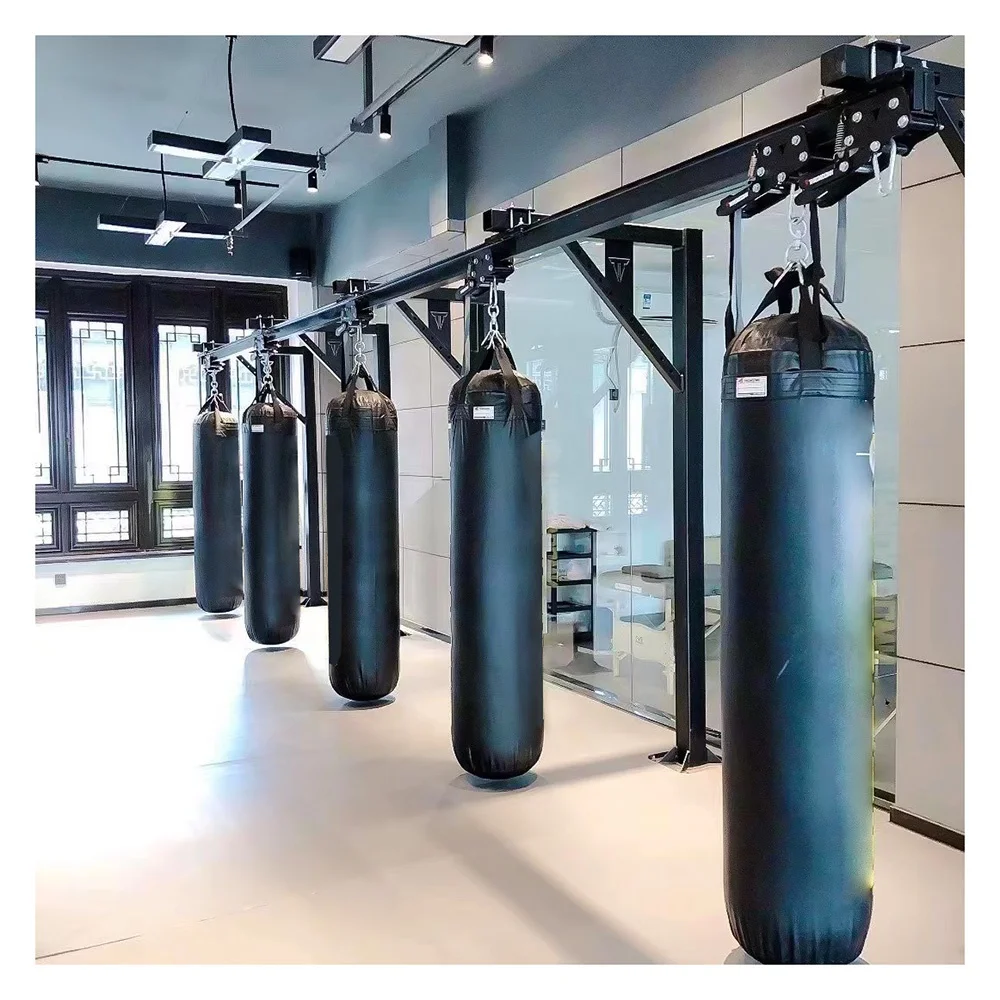 

Push Punching Bag Track Rack Boxing Club Stadium Design Ceiling Mount Hanging Adjustable Boxing Movable Punching Bag Track Rack