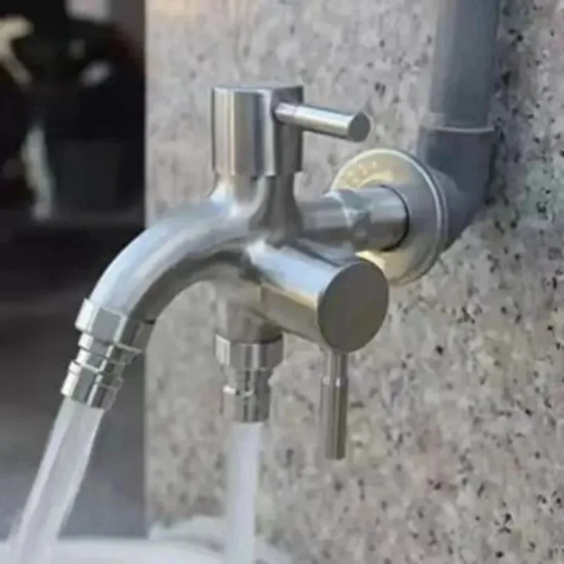 

Double Outlet Faucet, 1pc 304 Stainless Steel Multi Functional Washing Machine Faucet for Home Laundry Sink