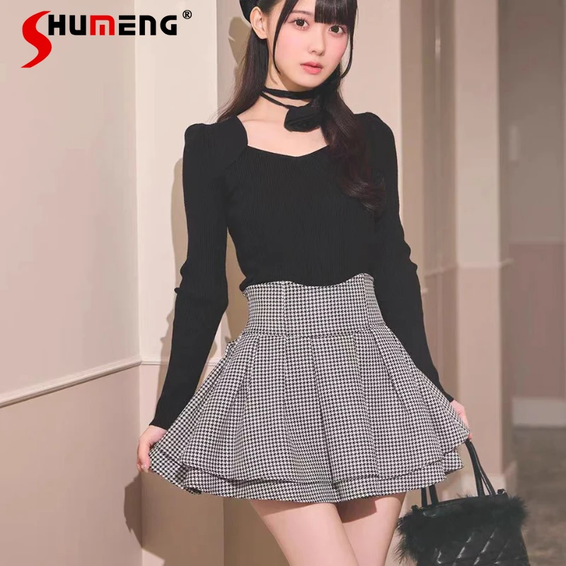 

Japanese SC Plaid Skirt Mine Series Mass-produced Sweet And Thin High-waisted Skirts Culottes Rojita Style Kawaii Clothes Women