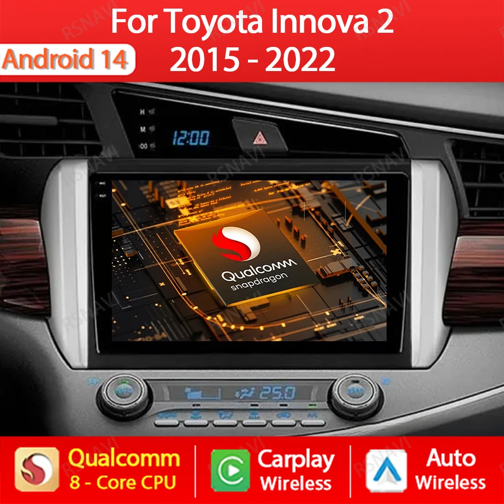 Android 14 Car Radio For Toyota Innova 2 2015 - 2022 CarPlay Auto Head Unit GPS NAVI Multimedia Stereo Video Player 4G WIFI QLED