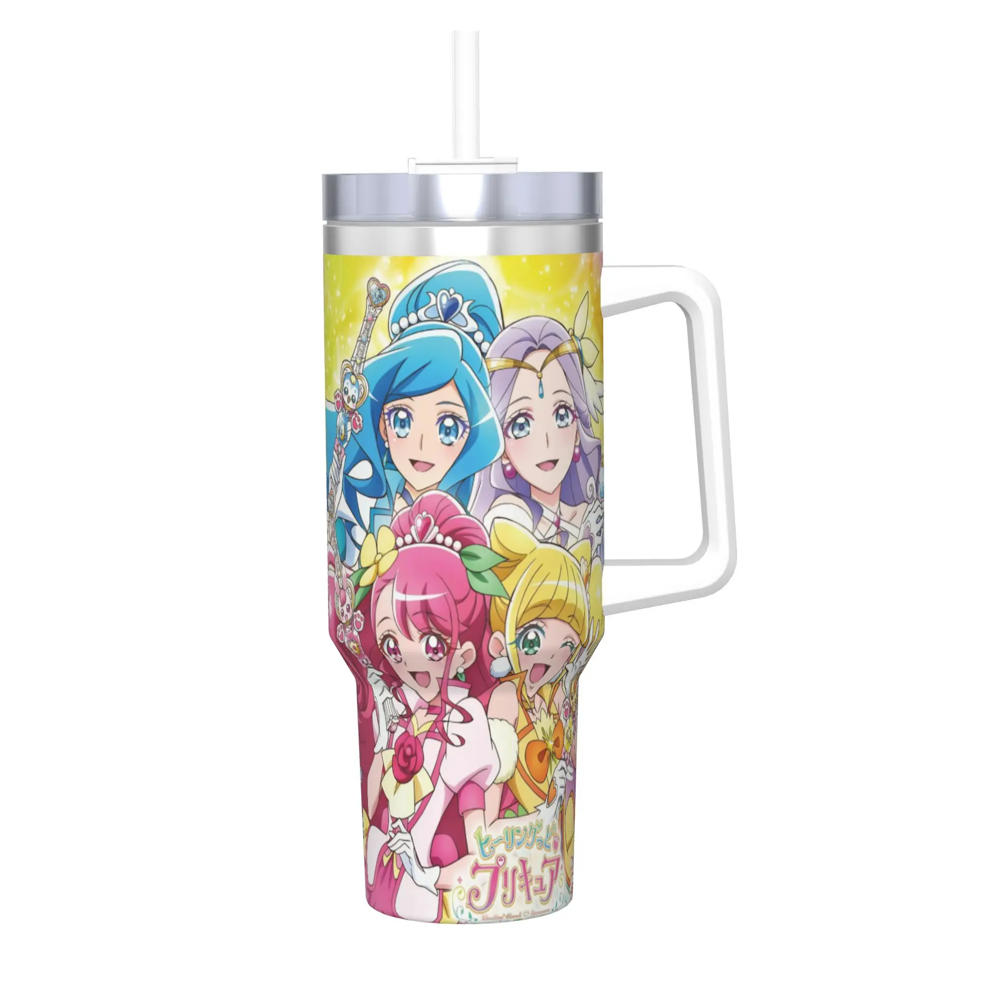 Soaring Sky Pretty Cure Tumbler With Straw  Stainless Steel Tumblers Cup Double Wall Vacuum Insulated for Cold Or Hot 40oz