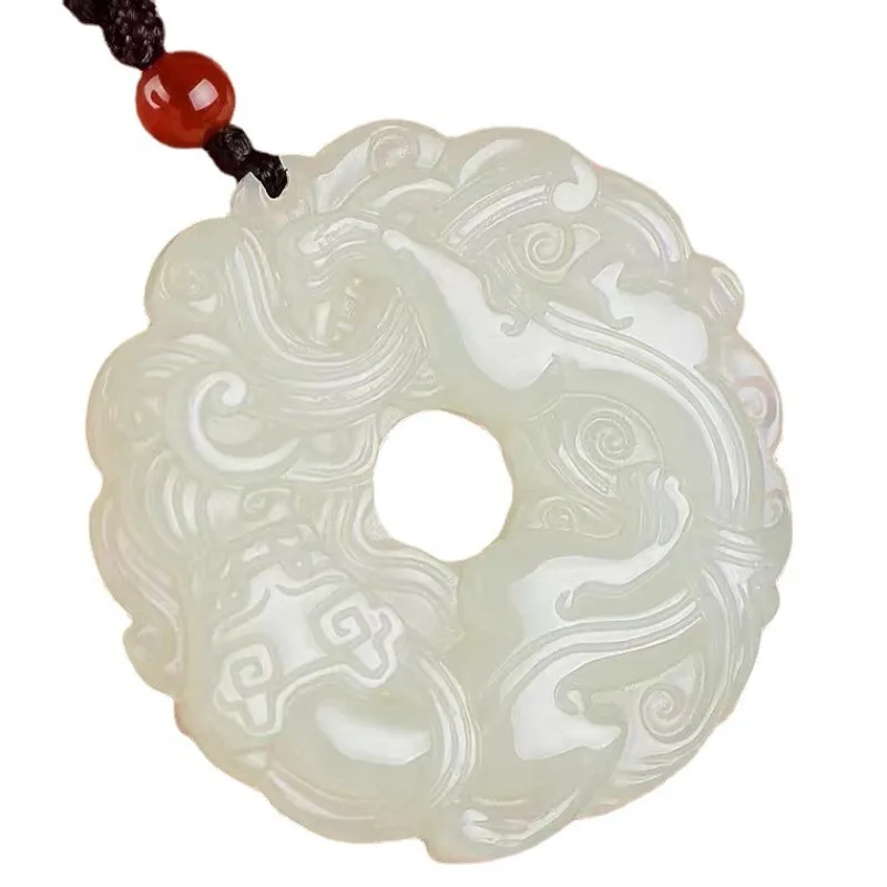 Pixiu Hetian Jade Pendant Natural Jade Safety Buckle Pendant Archaic Style Jade Pendant for Men and Women Gifts