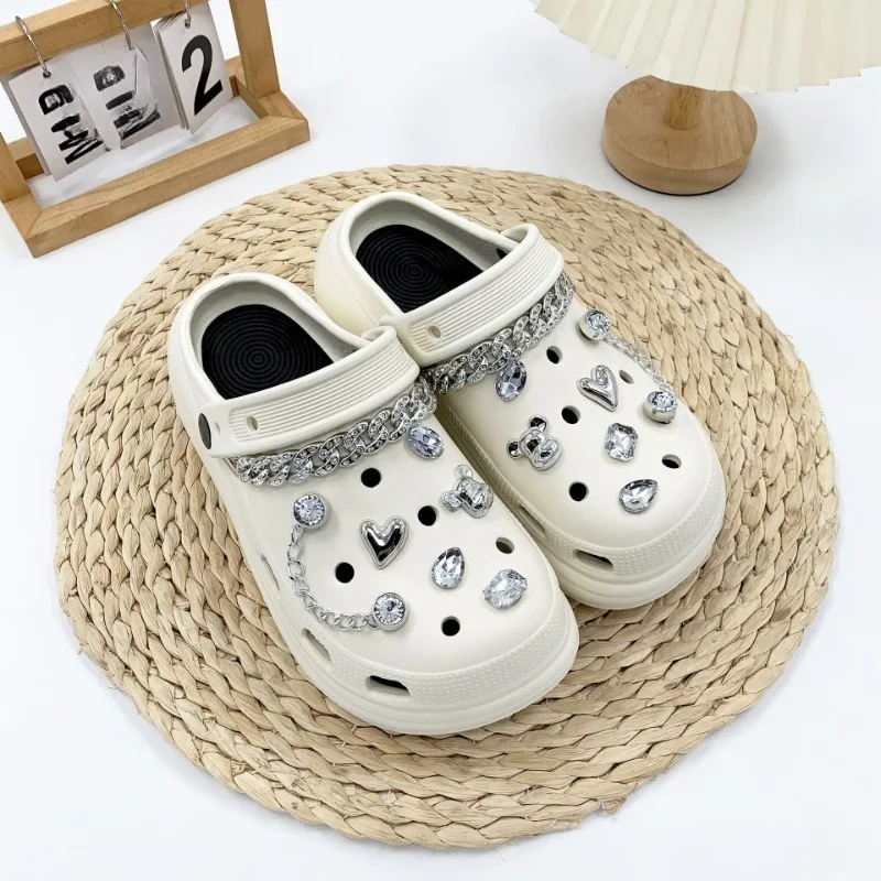 

14 шт., модные подвески для обуви, набор аксессуаров, пряжка для обуви с отверстием, милый медведь, алмазная цепочка, сделай сам, 3D украшения для обуви, детский праздничный подарок для девочек