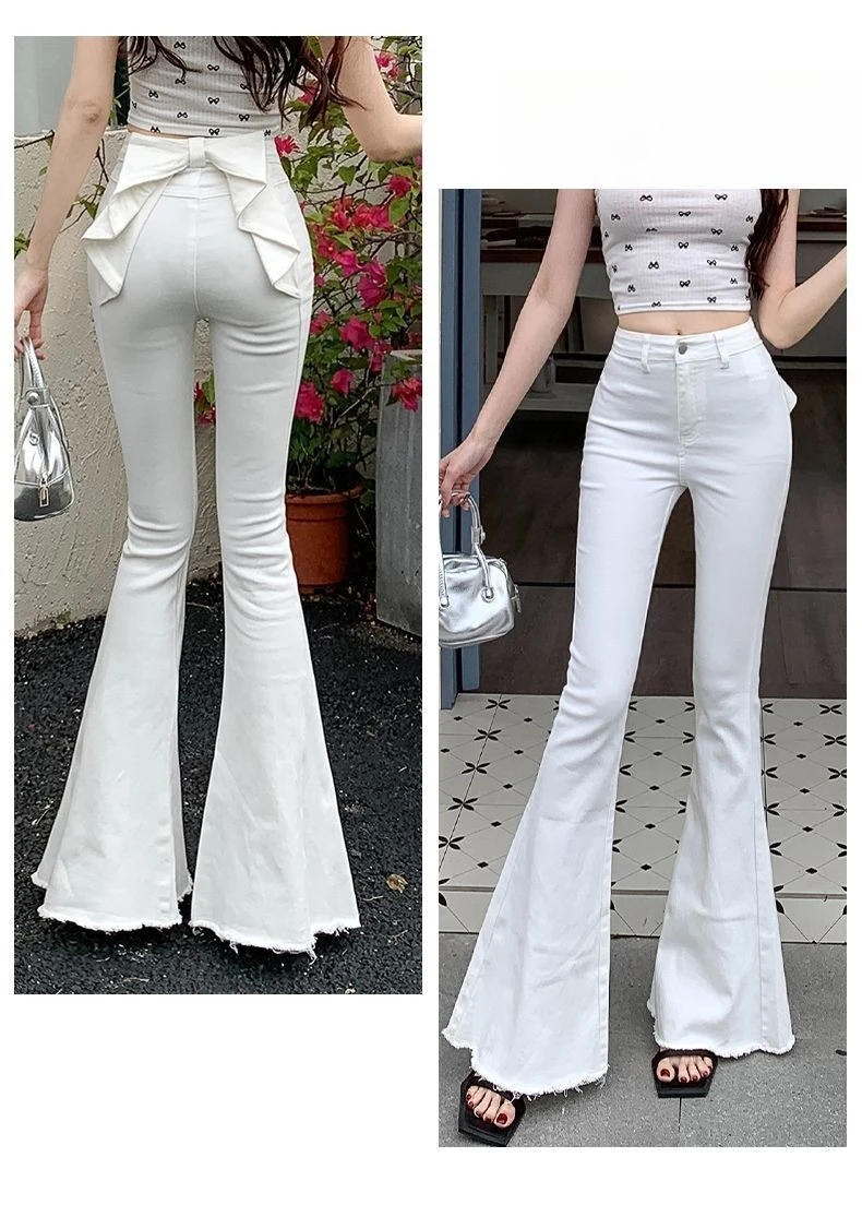Bow Tie Jeans Women's American Vintage Three-dimensional Micro-large Summer Thin Pants New High-waisted Skinny Hip Flare Pants