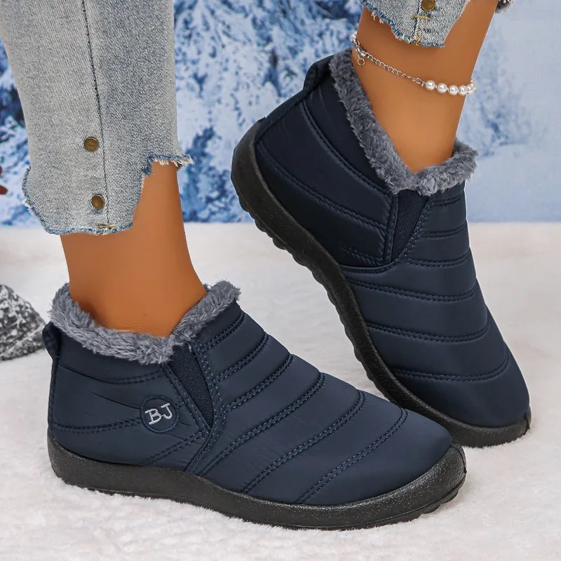 2025 الشتاء سميكة زوجين الثلوج الأحذية الدافئة حذاء فاخر غير رسمي القطن صوف مبطن أسفل جولة تو حذاء مسطح #1