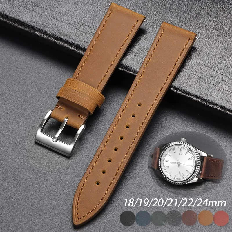 빈티지 가죽 스트랩 18mm 19mm 20mm 21mm 22mm 24mm 화웨이 GT2/3/4 소 가죽 퀵 릴리스 시계 밴드 수제 소프트 팔찌