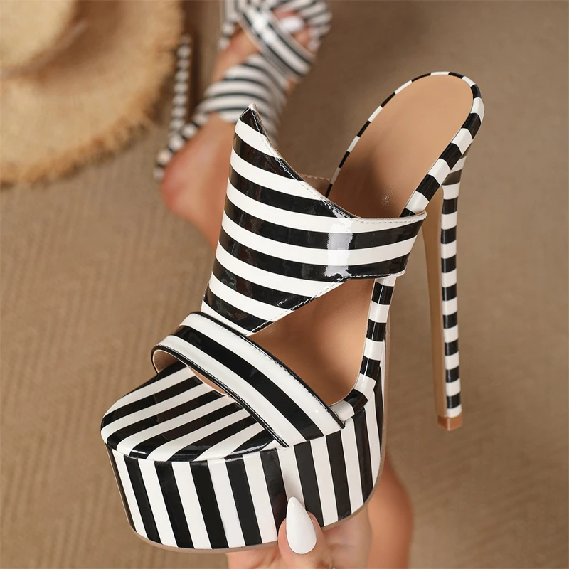 

Eilyken Sexy Ultra Stiletto High Heels Zebra Stripe Women Slippers Fashion Platform NightClub Striptease Shoes