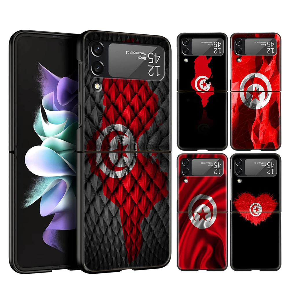 Tunisia Flag Hard PC Phone Case For Samsung Galaxy Z Flip 5 4 3 Black Cover For Galaxy Z Flip 6 Foldable Shockproof Cases Capas