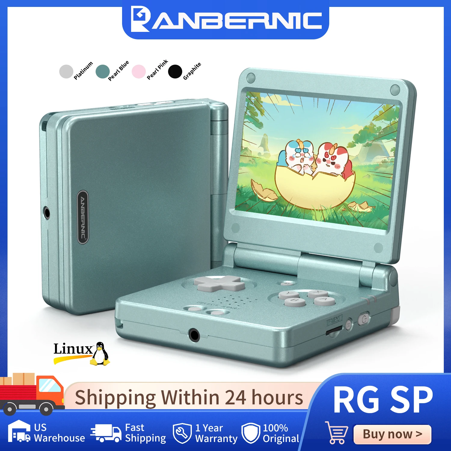 Anbernic RG SP Flip Retro Handheld Game Console Linux 64-bit 3.4-inch IPS Full View Screen 3300mAh RGSP Portable Games Player Supports HD Connection to TV Wi-Fi Bluetooth Streaming