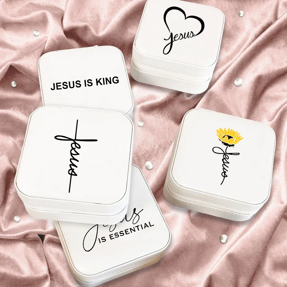 Jesus Is King  Print Jewellery Box Christian Women Jewelry Case Travel Necklace Earring Holder Storage Display Box Gifts for Her