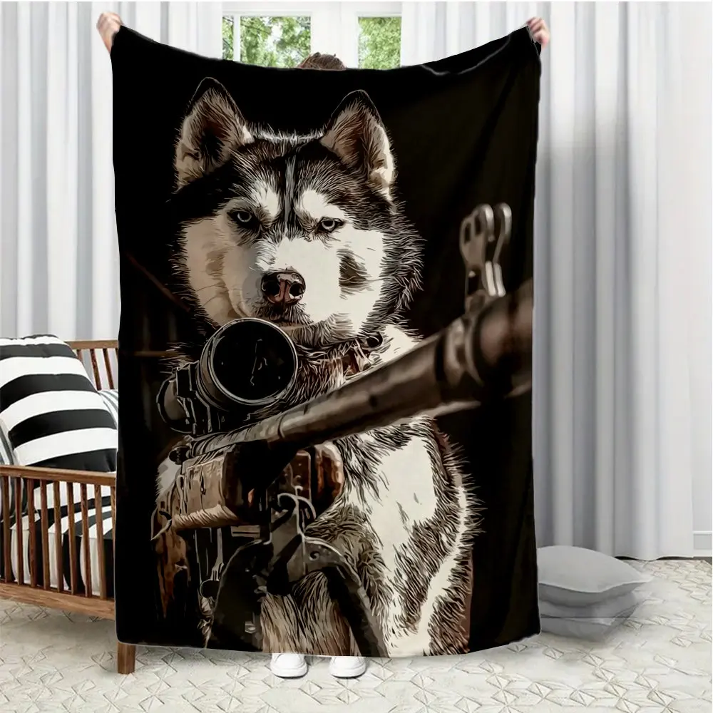 Interesting husky pattern Flannel printed blanket suitable for all seasons suitable for living room office sofa and travel