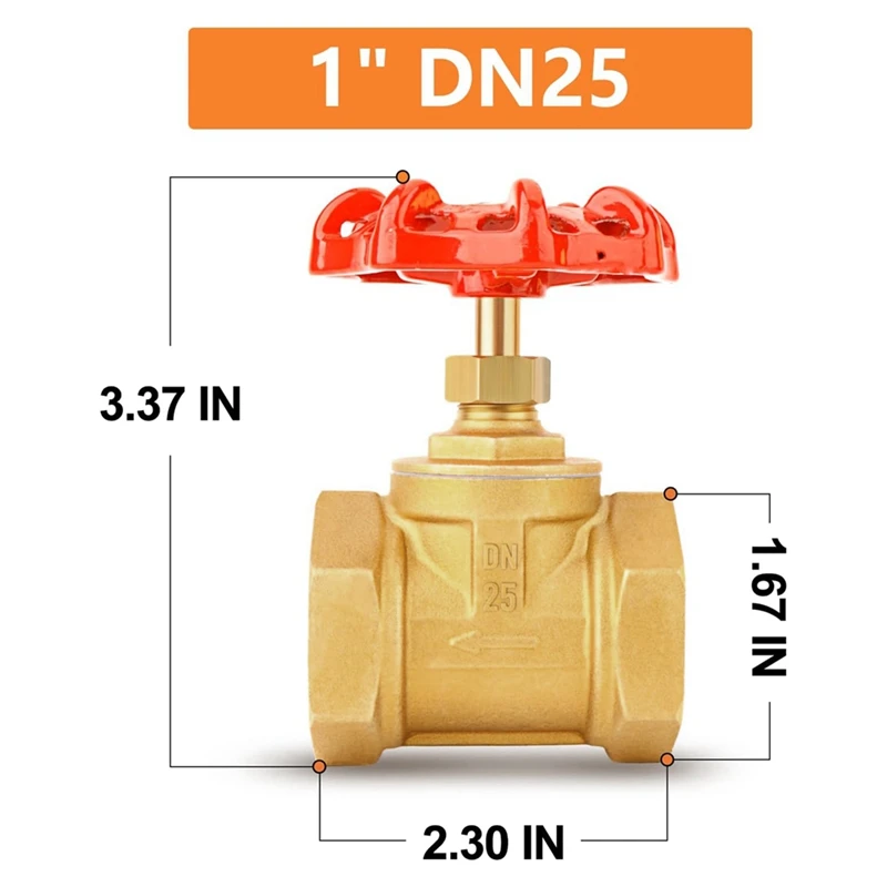 Smart-1PCS Brass Industrial Gate Valve, DN25 1Inch NPT Female With Wheel Handle, Heavy Duty Gate Valve Tool For Water,Oil, Gas