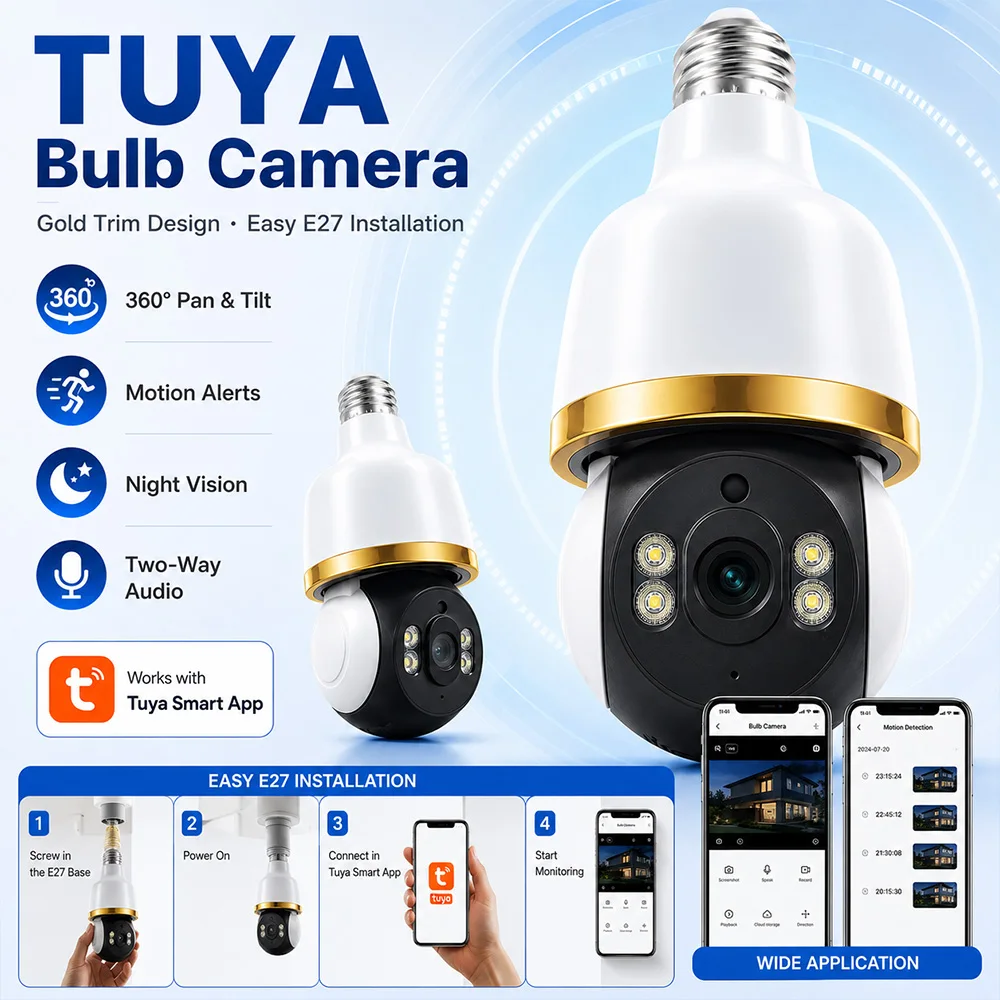 tuyaアプリ対応-e27電球型セキュリティカメラ-2mp-hd-wifi-ワイヤレス屋内ipカメラ-360度回転-ナイトビジョン-動体検知-ホーム監視