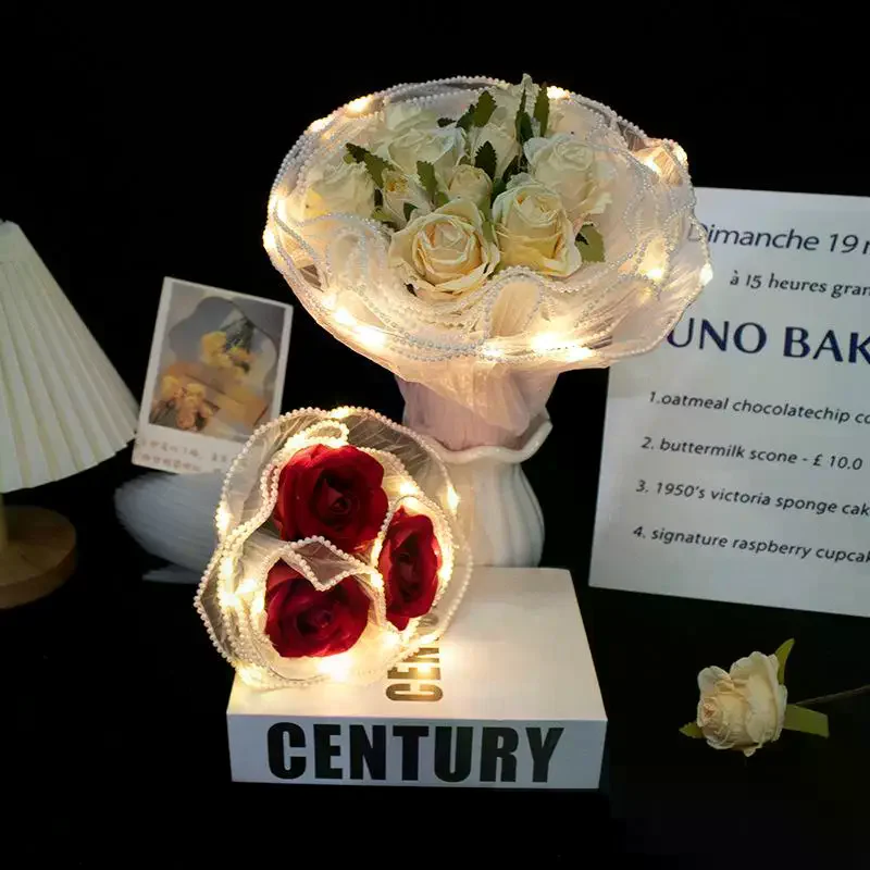 

Светодиодная упаковочная бумага для цветов с подсветкой, жемчужная кружевная сетка, волнистая ткань, упаковка для букетов, декор для свадеб, дней рождения, подарков