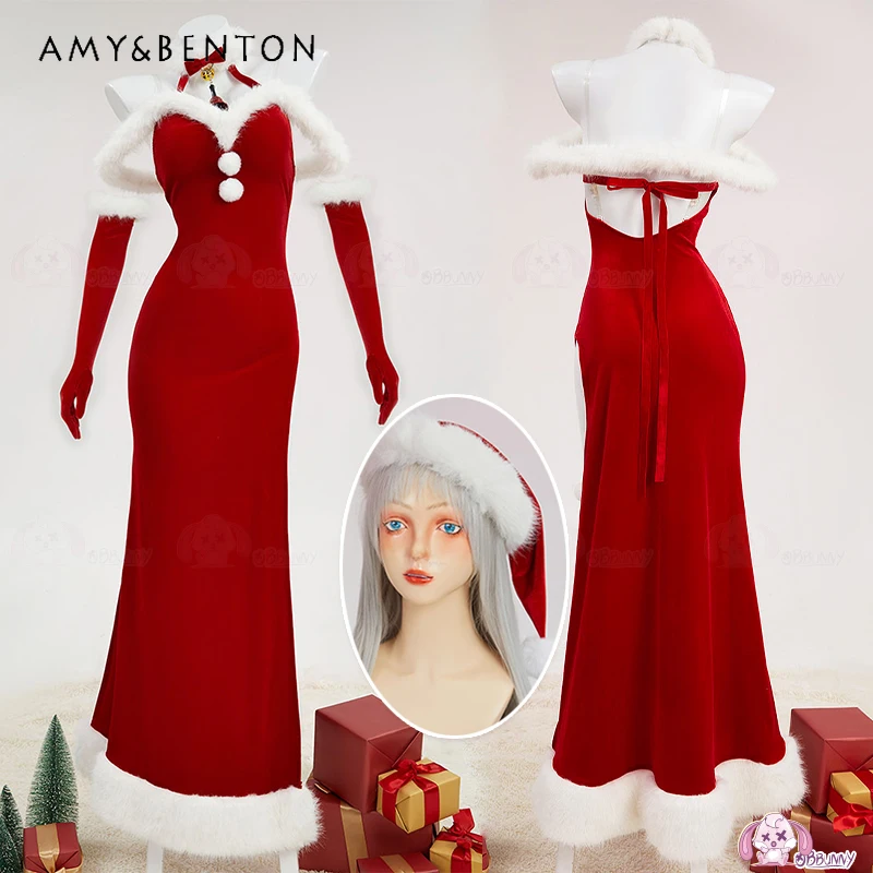 

New Year Dress Red Christmas Long Dress Original Design 2025 Autumn Winter New High Slit Festive Atmosphere Sexy Dresses Ladies