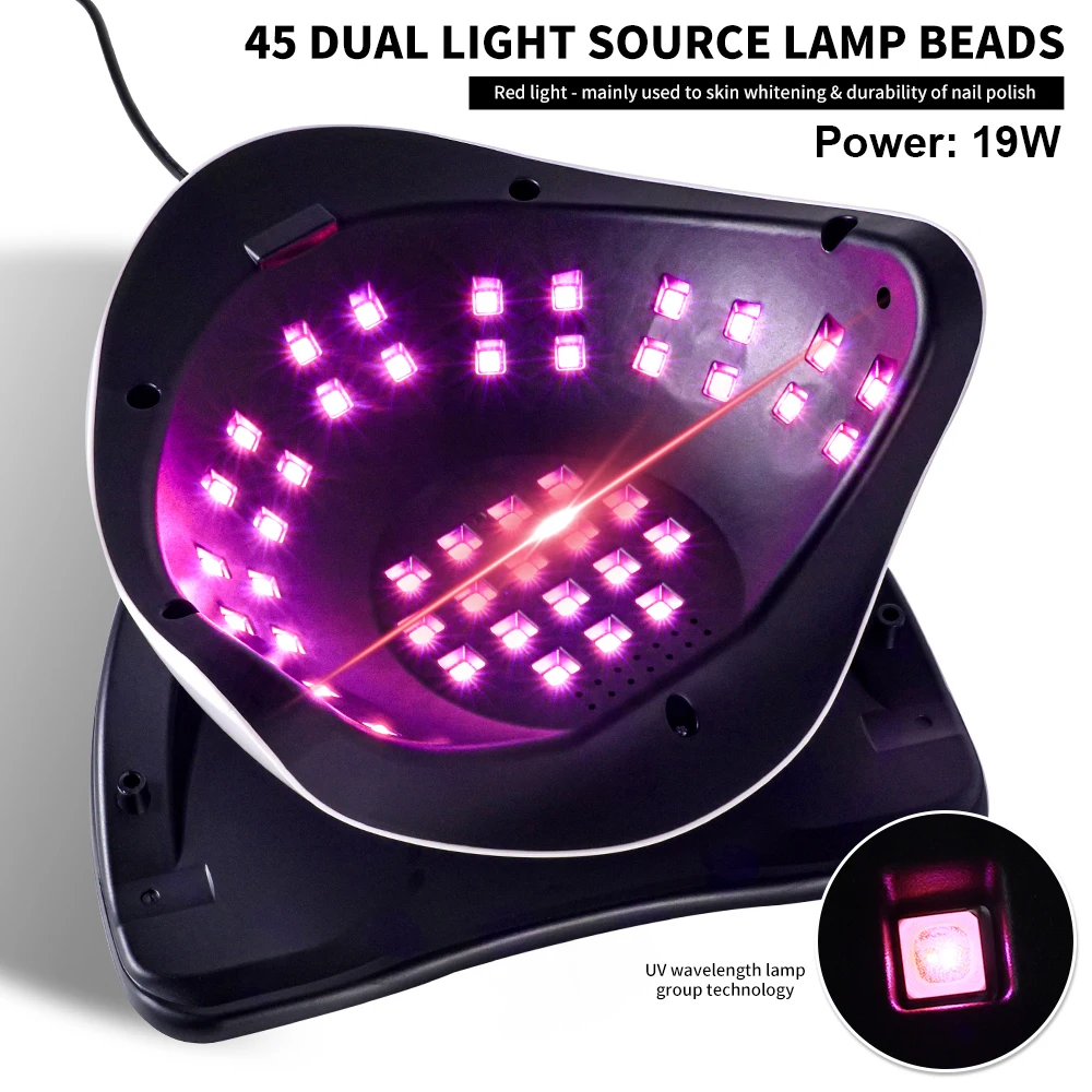 โคมไฟเล็บเครื่องเป่า 45 LEDS ลูกปัด Dual Source UV/LED High Power โคมไฟสําหรับเล็บเจล Phototherapy Light สําหรับเล็บ Salon