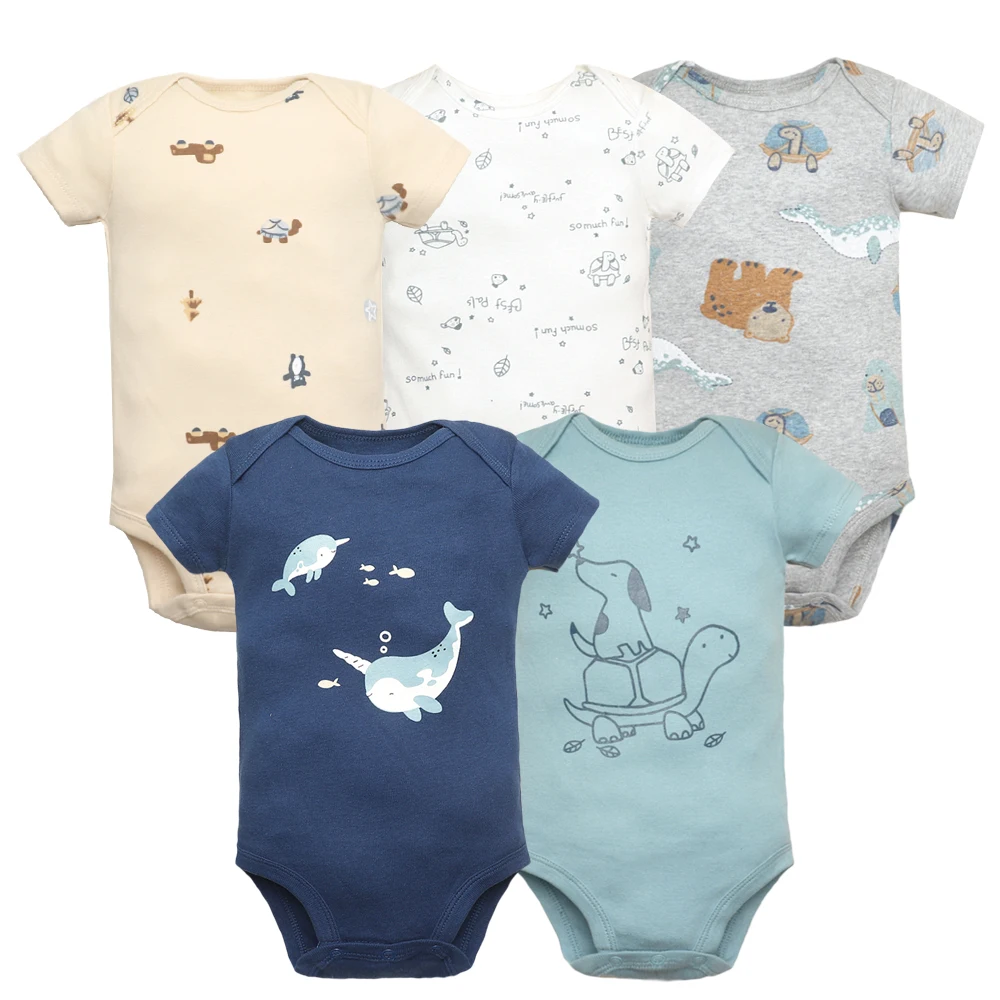 5Pieces Unisex Baby Bodysuits Fashion Body Suits Short Sleeve Newborn Infant Jumpsuit Cartoon Baby Boy Girl Clothes Set Summer