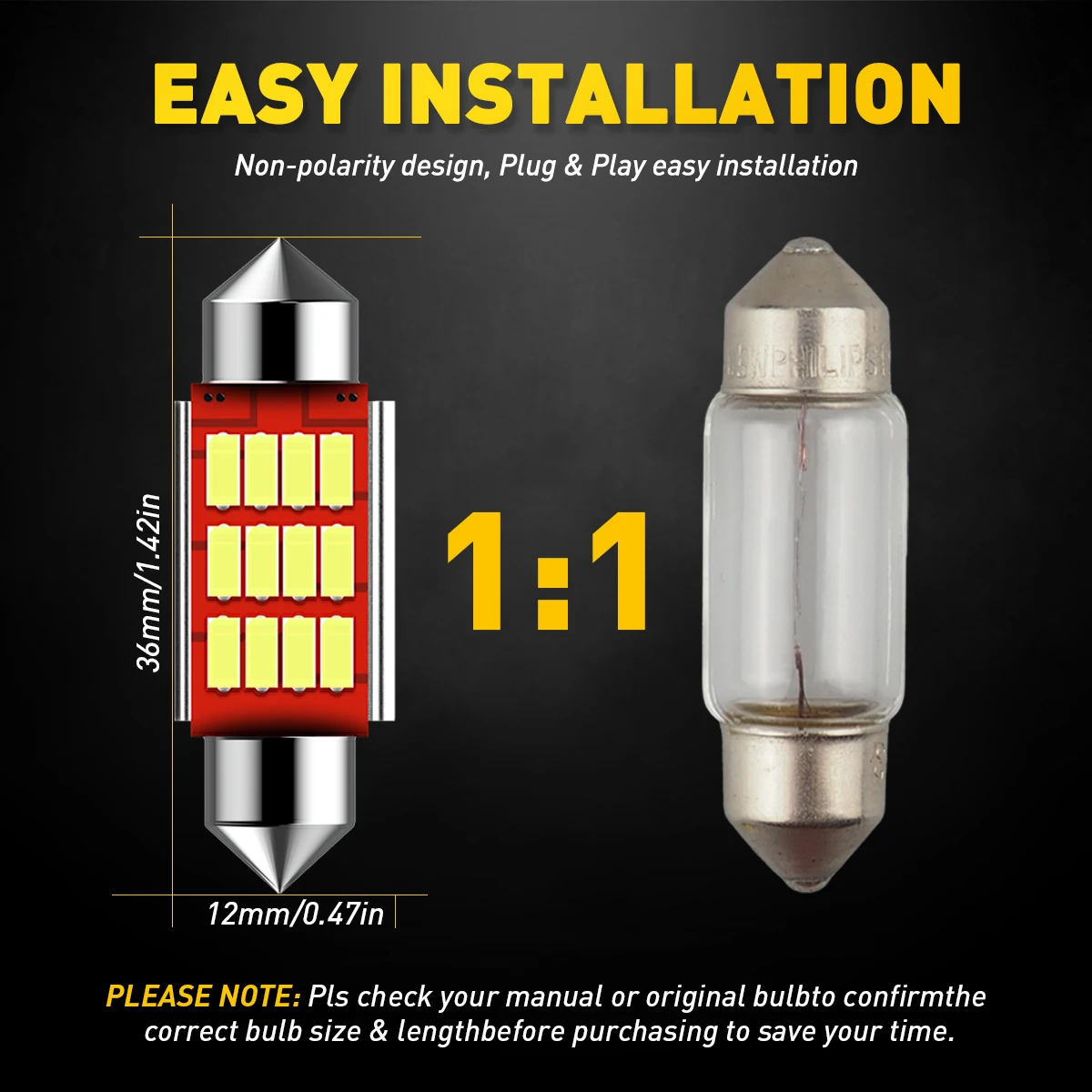 36mm C5W C10W LED White 6000K Canbus Festoon Vehicle Plate License Light Error Free Car Interior Reading Trunk Lamp 12V Bulb