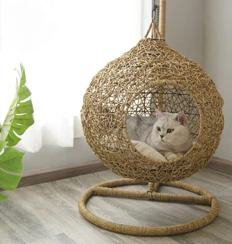 Premium Swinging Hammock Chair Swing /woven Rattan Pet Cat Hanging Bed