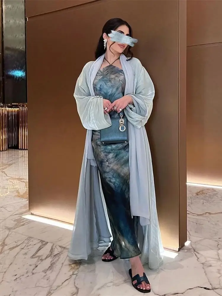 Abayas Muslim Women Satin Kimono Abaya Damen Dubai Elegant Luxury Kaftan Modest Dress Islam Caftan Marocain Robe Femme Musulmane