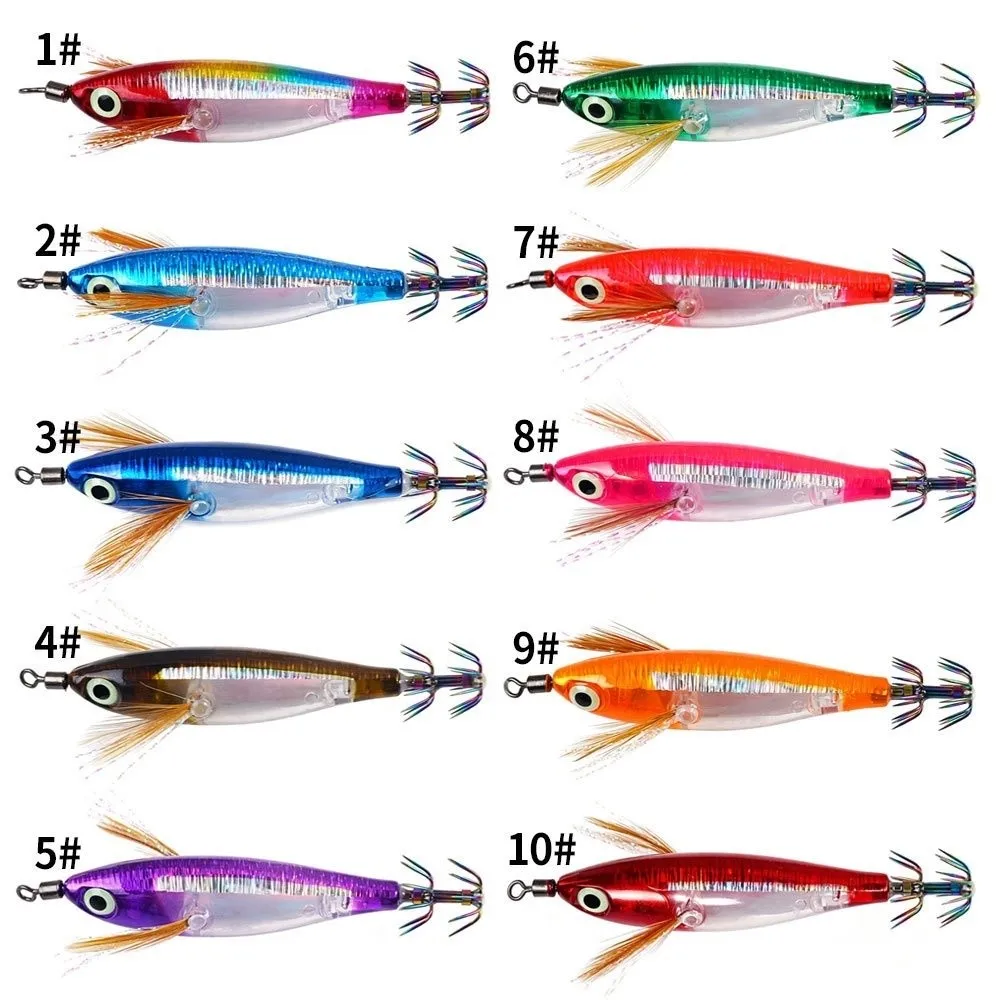8cm Length Horizontal Squid Jigs 5.5g Weight Horizontal Design Squid Fishing Lure Sharp Hook Point Luminous Body