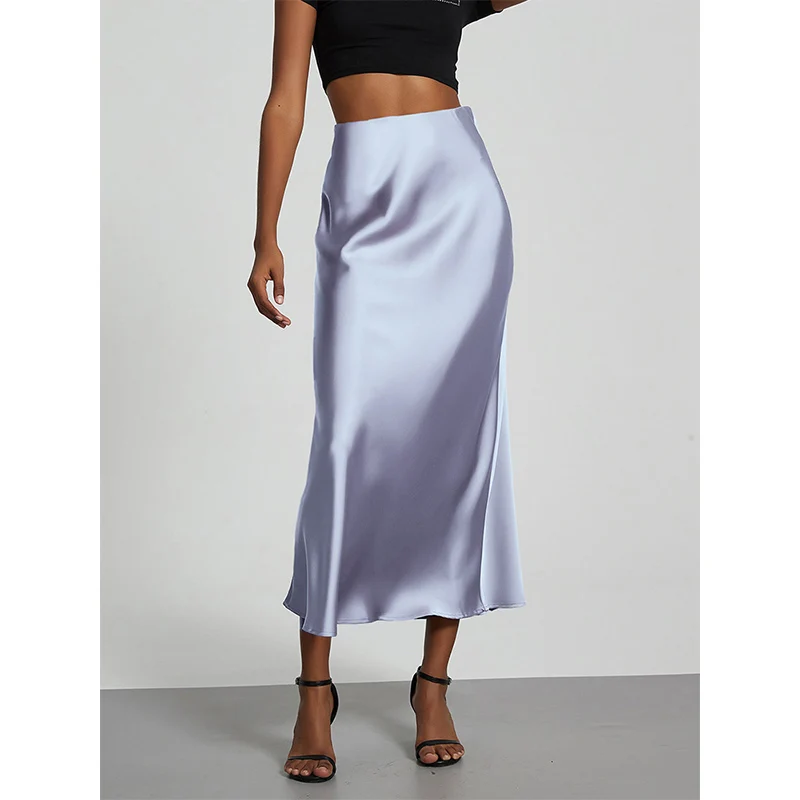 Vestido largo de fiesta de satén a la moda, falda básica informal de cintura alta de color sólido para mujer, falda de cola de pez, ropa de verano a la moda para mujer