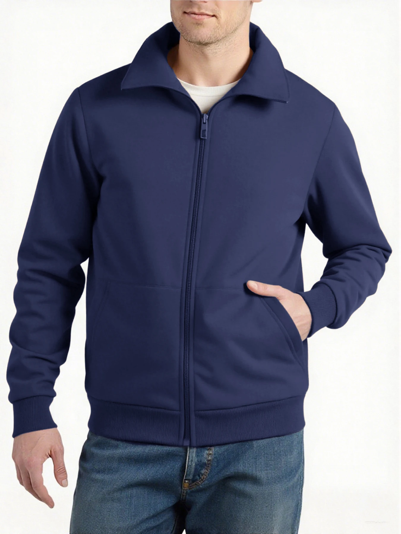 الشتاء الوقوف طوق امبسوول معاطف الرجال رشاقته الدافئة السترات سترة القمم سستة بلون طويلة الأكمام البلوز سترة #3