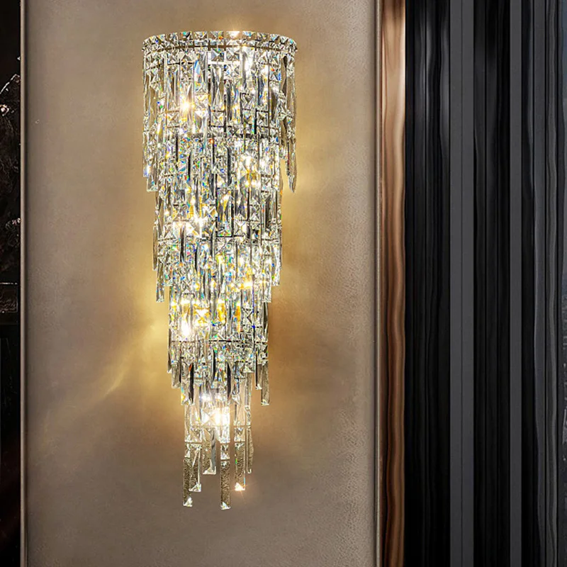 Hotel Lobby Modern Corridor Crystal Wall Lamp Bedroom Staircase Indoor Lighting Villa Duplex Living Room Background Decor Home