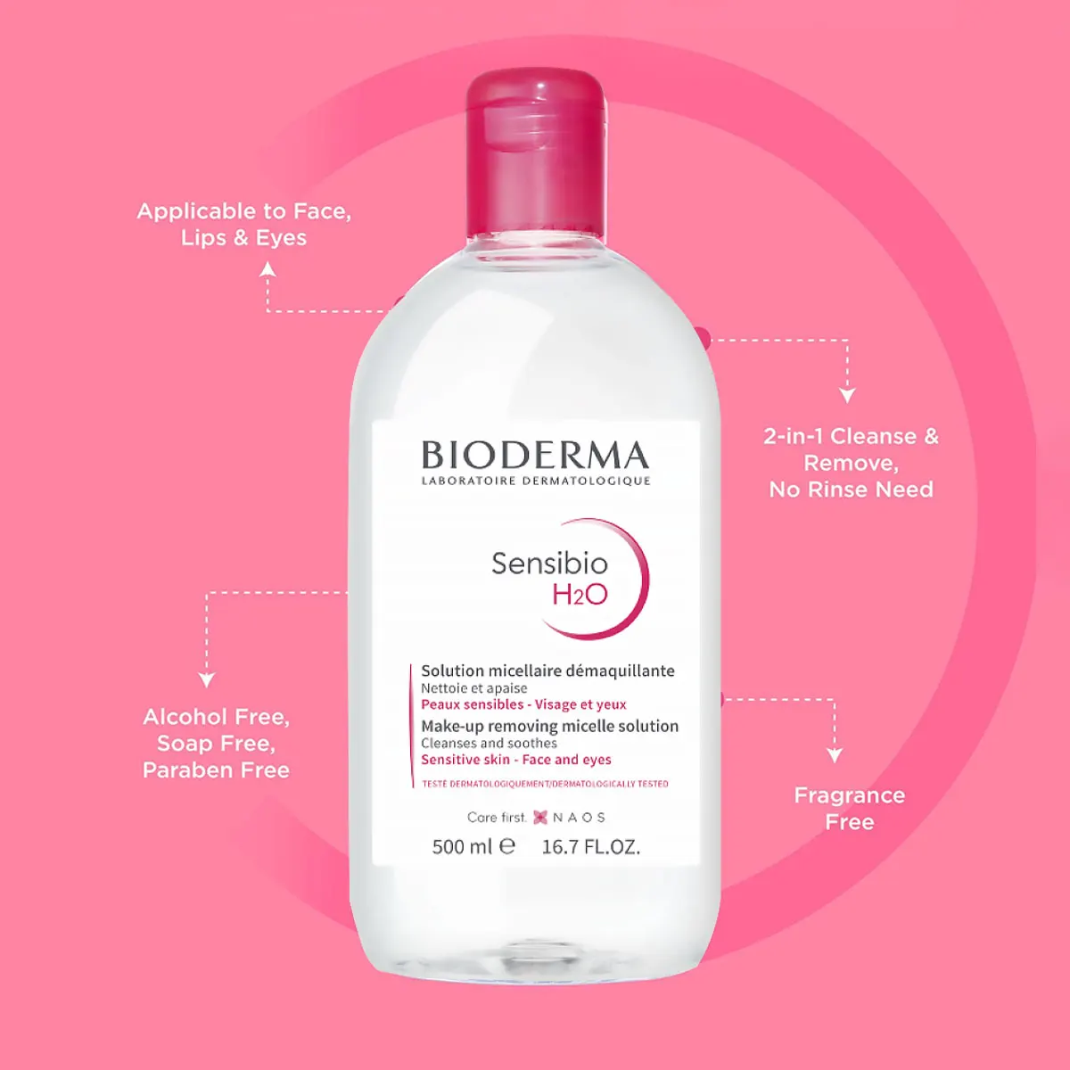 Bioderma SENSIBIO H2O FC 500ML,Gentle Cleansing & Non-Irritating,Water-Based & Lightweight Texture,Residue-Free & Skin Soothing