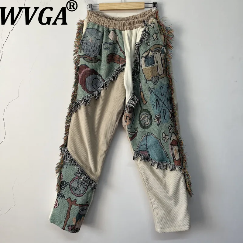 WVGA Autumn Winter New Men's Pattern Trendy Patchwork Asymmetrical Fringe Loose-fit Pants Niche Chic Casual Trousers Ins W28333