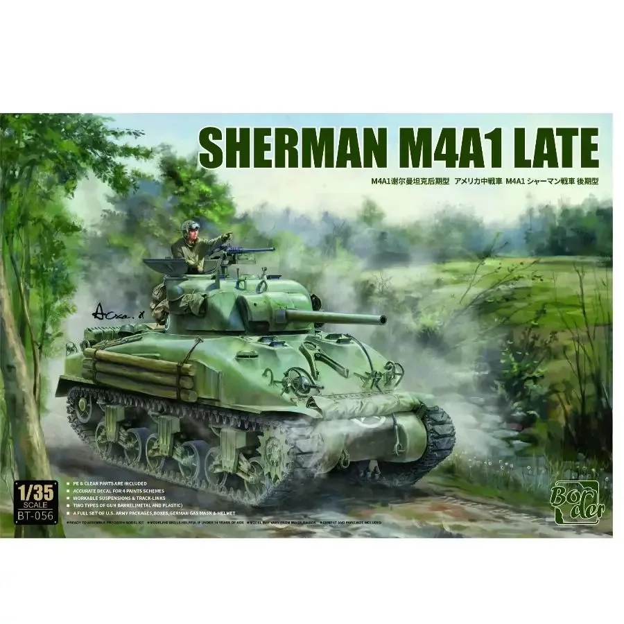 Kit de modelo de montagem de fronteira BT-056 escala 1/35 Sherman M4A1 tanque de tipo tardio personalizado colecionável brinquedo infantil presente de aniversário