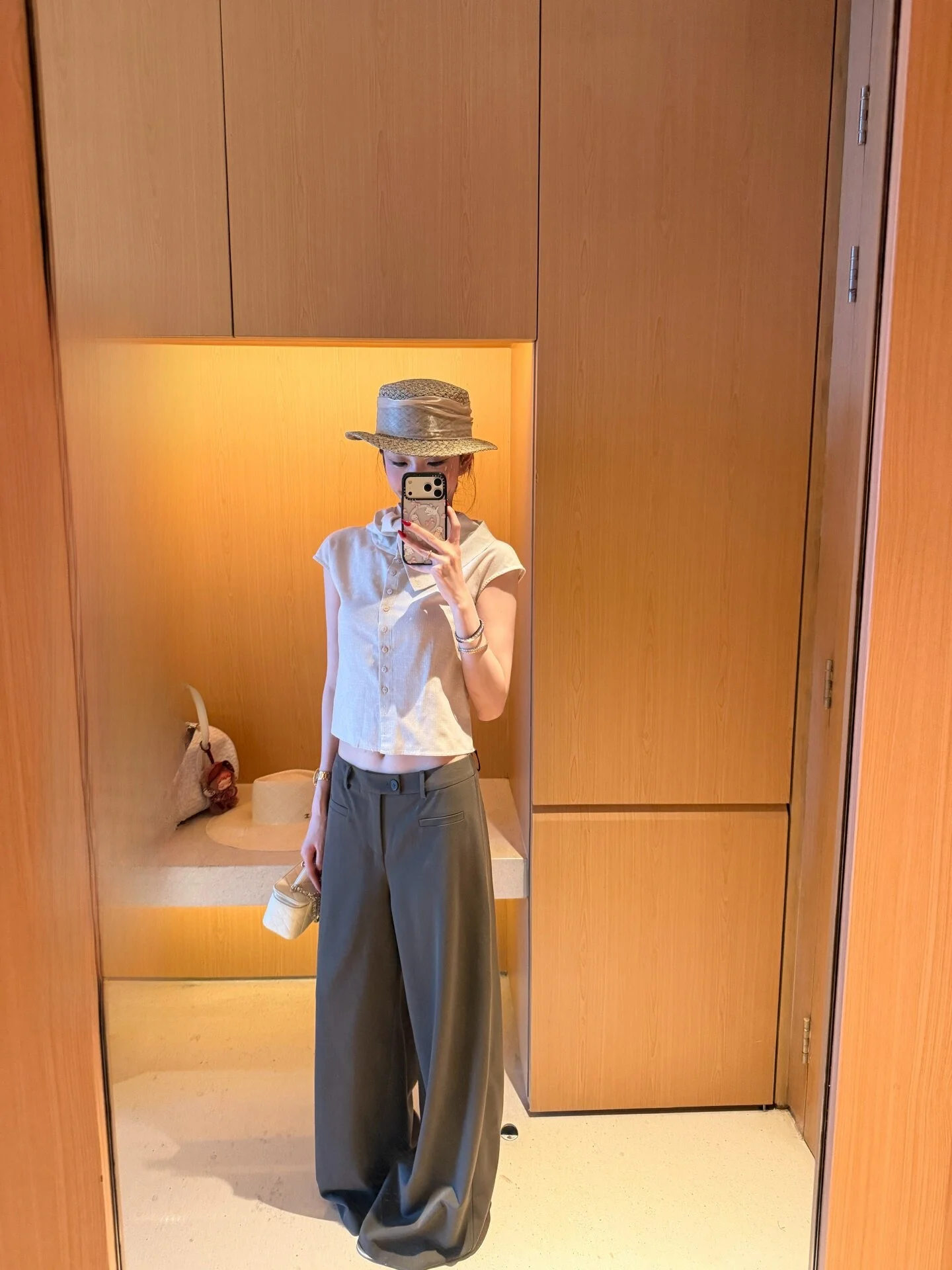 

Low Waist Wide Leg Pants Yangzifan Pear Shaped Patterned Tr Fabric Casual Women's Long Trousers Skin Friendly Breathable