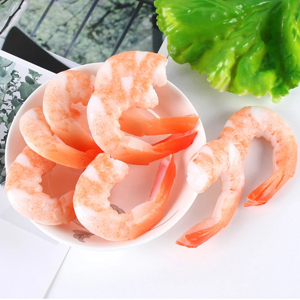 

8pcs Fake For Party Decor Fake Shrimp Prop Restaurant Display Photography Food Props Artificial Peeled Seafood
