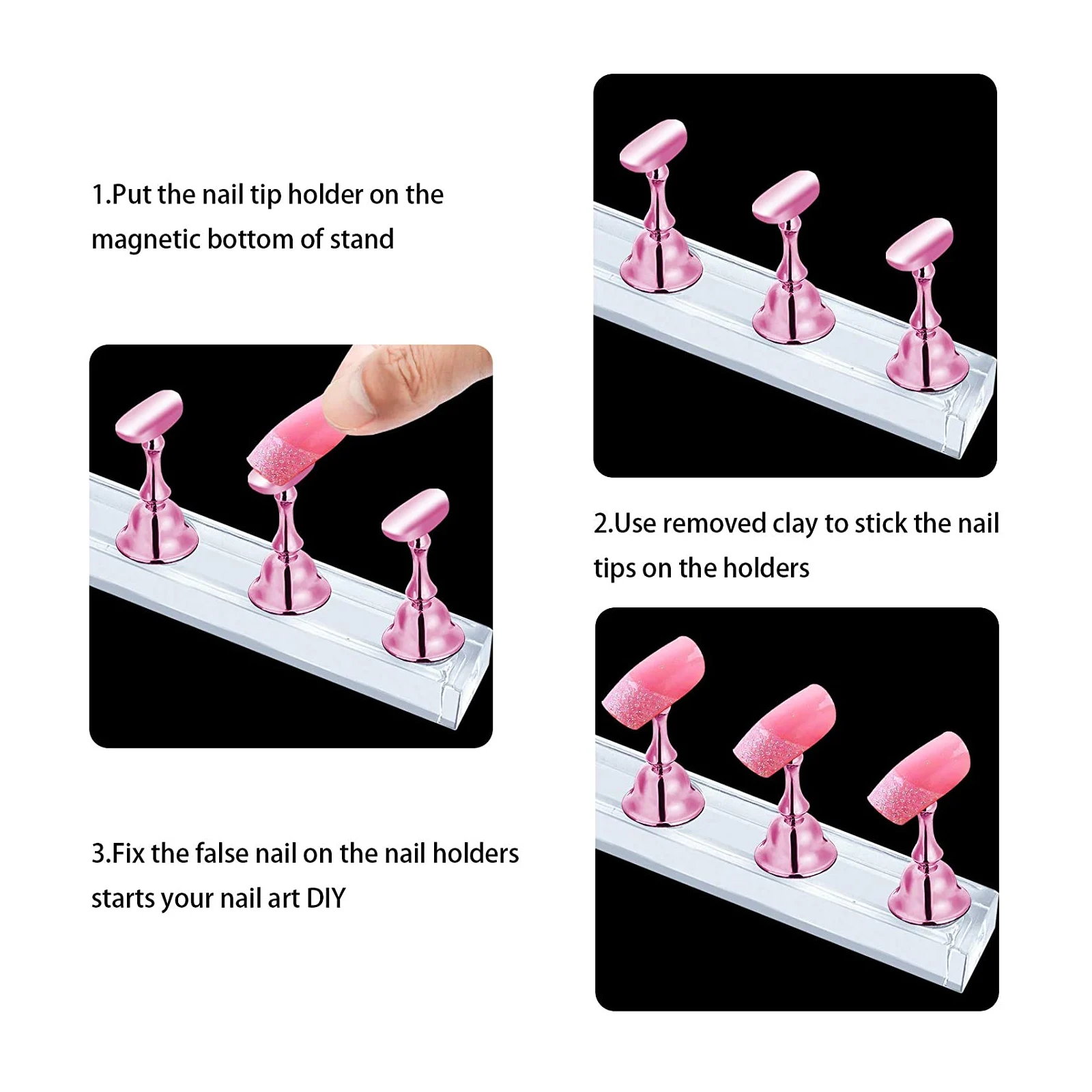 

20 Pcs Nail Art Display Stands Magnetic Fake Nail Tips Holder Shelves Durable Plastic DIY Tools For Salon Use