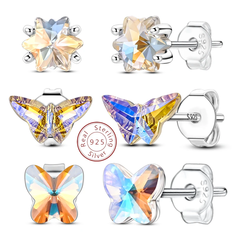 

Новые серьги-гвоздики в форме сердца с лунным камнем, серебро 925, модные серьги-гвоздики с бабочками и снежинками для женщин и девочек, вечерние ювелирные украшения