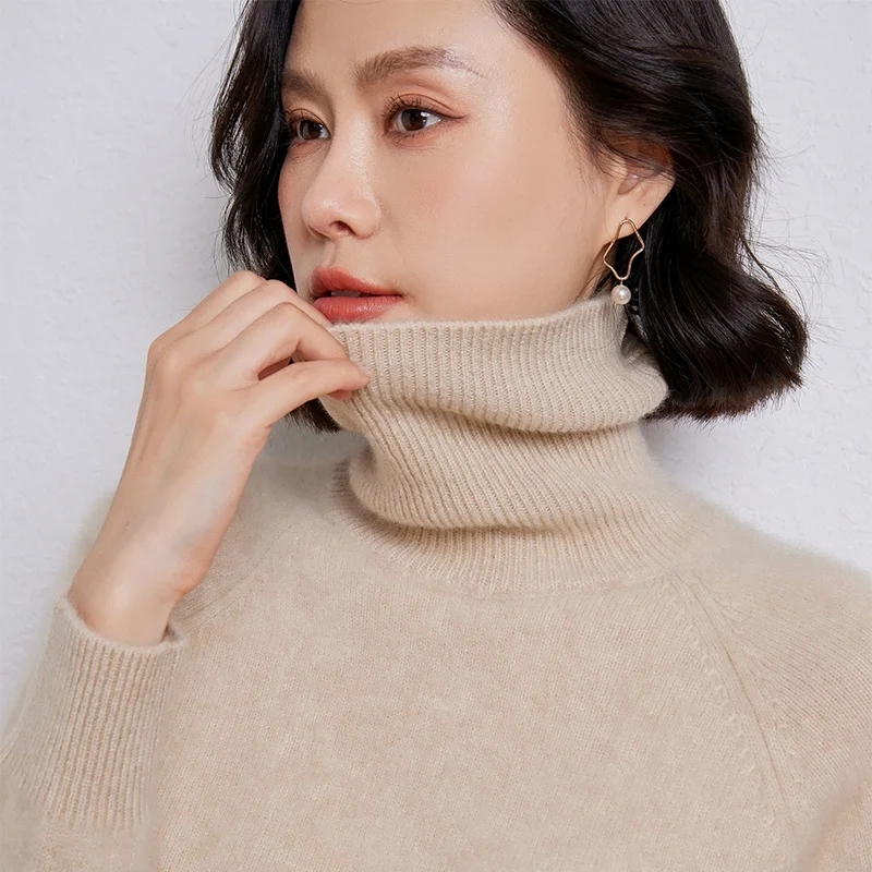 

Autumn And Winter New Thick Turtleneck Pullover Sweater Women's Shoulder-Inserted Sweater Solid Color Loose Bottoming Shirt Top.