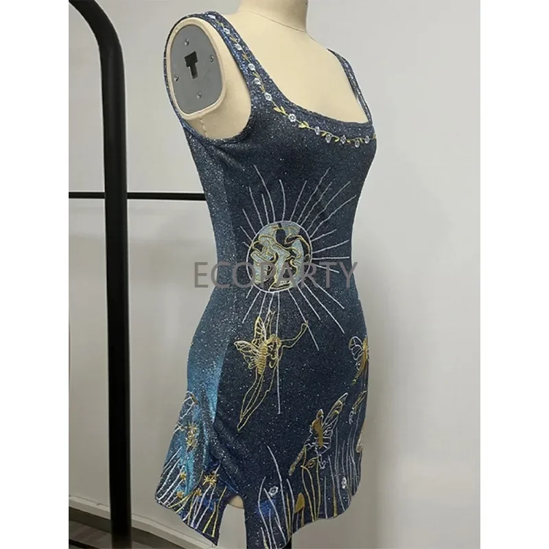 Sexy Sequin Party Dress Women Halter Side Split A-line Evening Dresses Female 2025 Autumn Slim Mini Hip Package Lady Robes