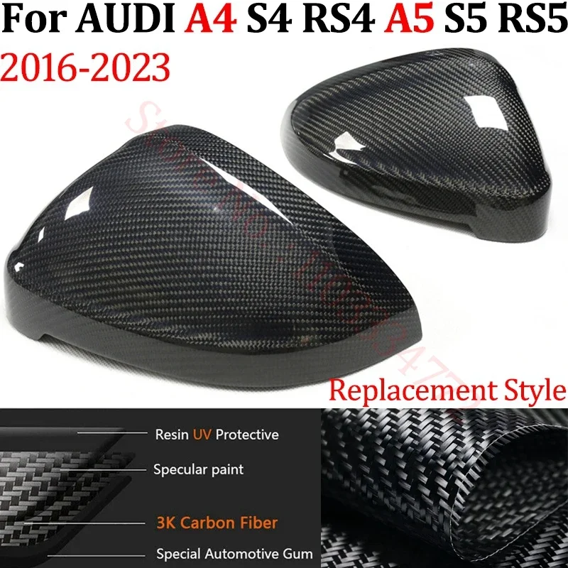 For AUDI A4 S4 RS4 A5 S5 RS5 2017-2022 Real Carbon Fiber Car Door Rearview Side Mirror Cover Blind Spot Assist Replacement