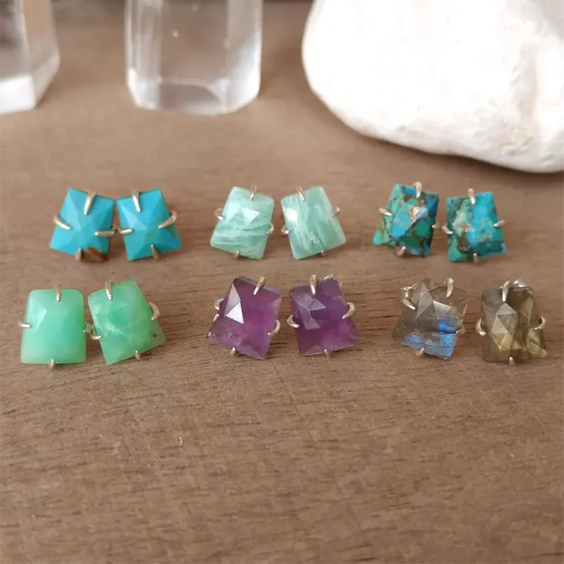 

Geometry Stud Earrings Set 925 Sterling Silver Natural Stone Small and Exquisite Multi-style Week Crystal Jewelry for Women