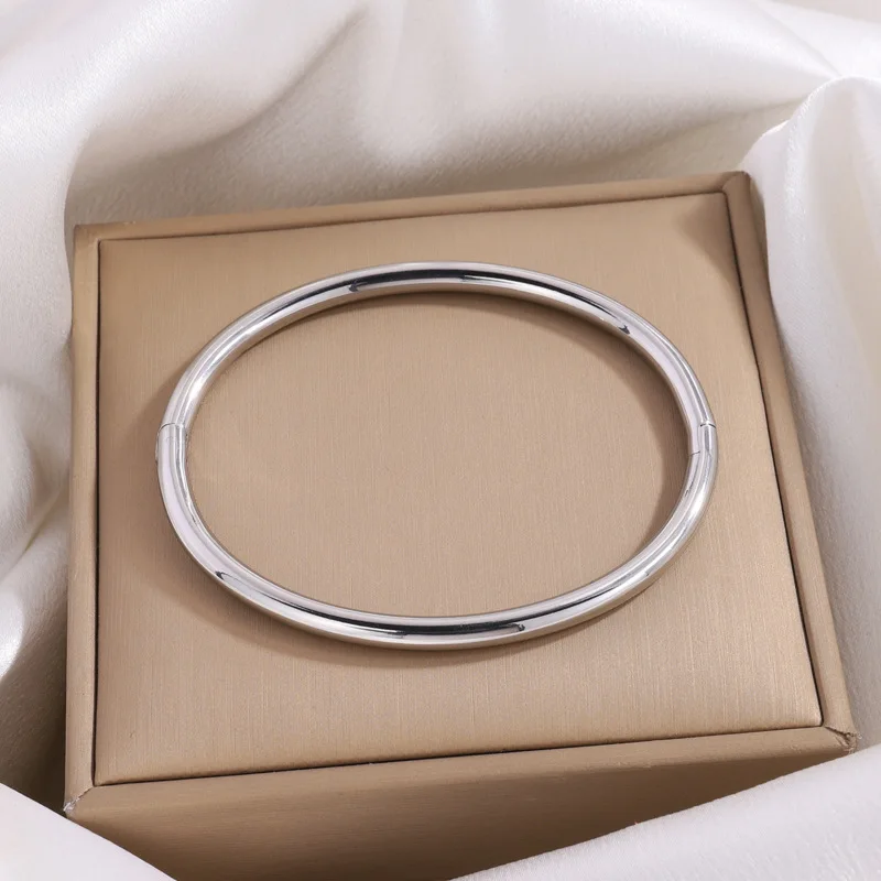Waterproof Stainless Steel Cuff Bracelet Bangles for Women Smooth Metal Openable Bracelets Jewelry Gift