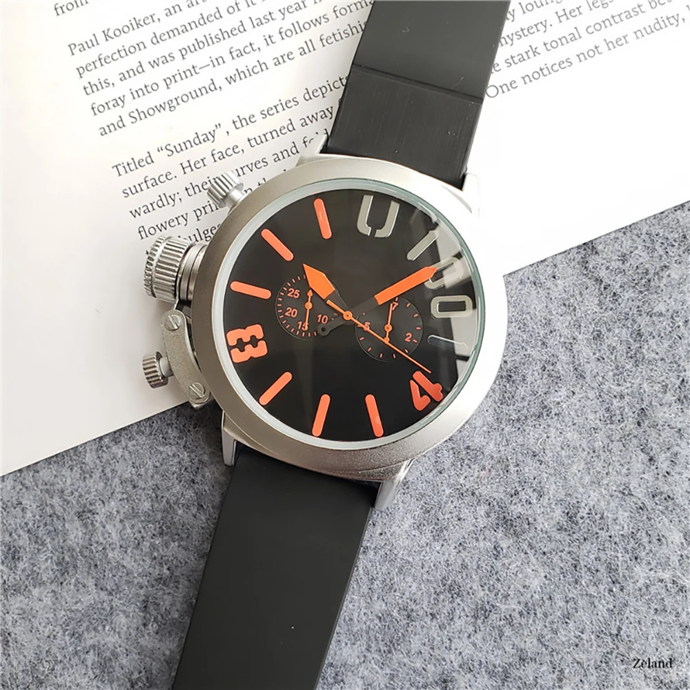 High quality automatic mechanical Rubber with black silver case Orange Blue Yellow Grey Classic u Men\'s Large dial casual watch