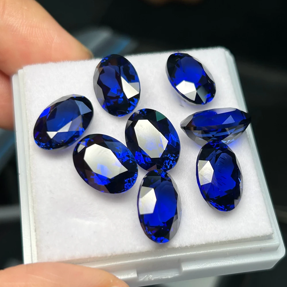 4x6mm-10x14mm Blue Sapphire Stone Lab Created Oval Sapphire Loose Gemstones