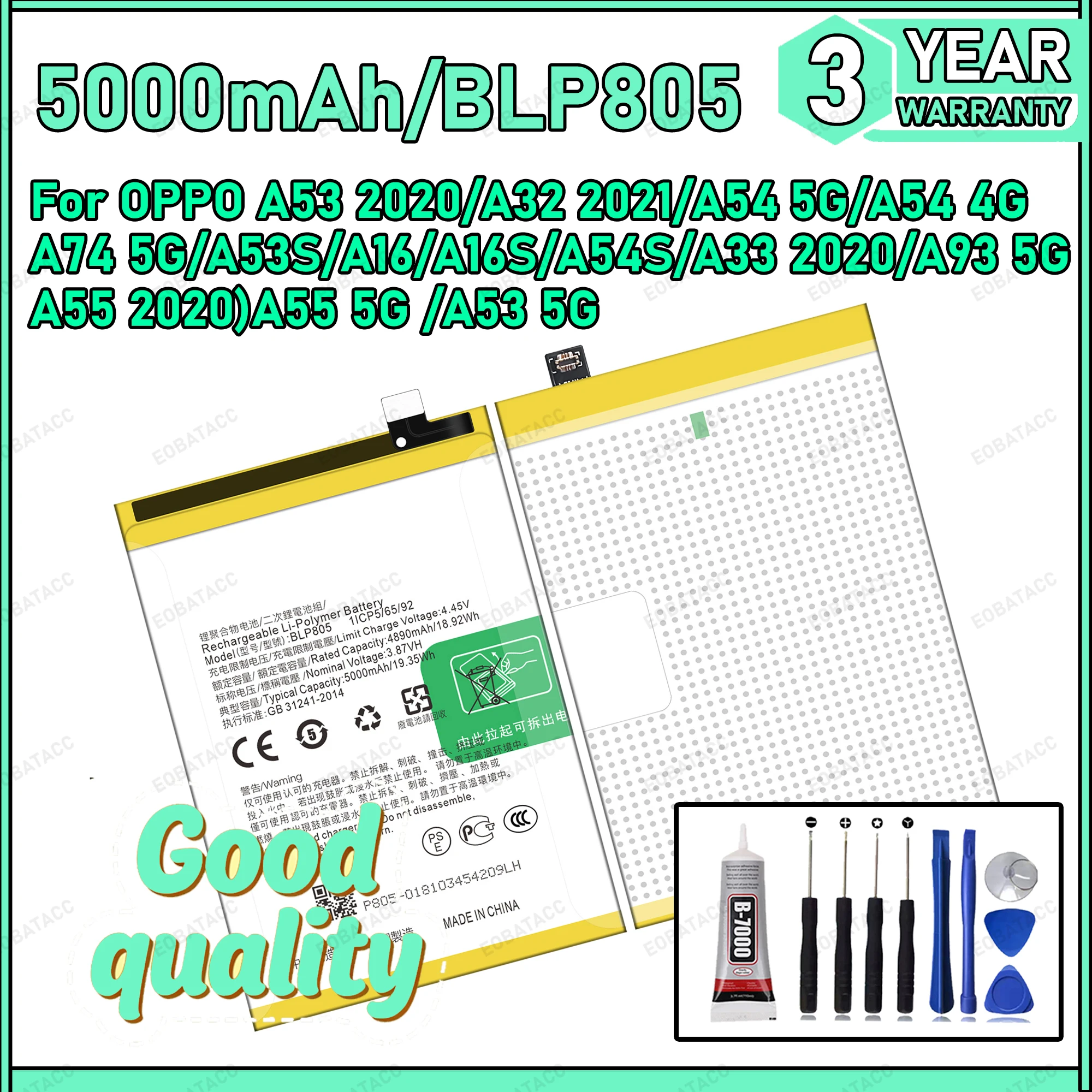 

100% New Zero Cycle BLP805 Battery For Oppo A16 A32 A53 A54 CPH2269 PDVM00 CPH2127 CPH2131 CPH2239 High Quality Bateria