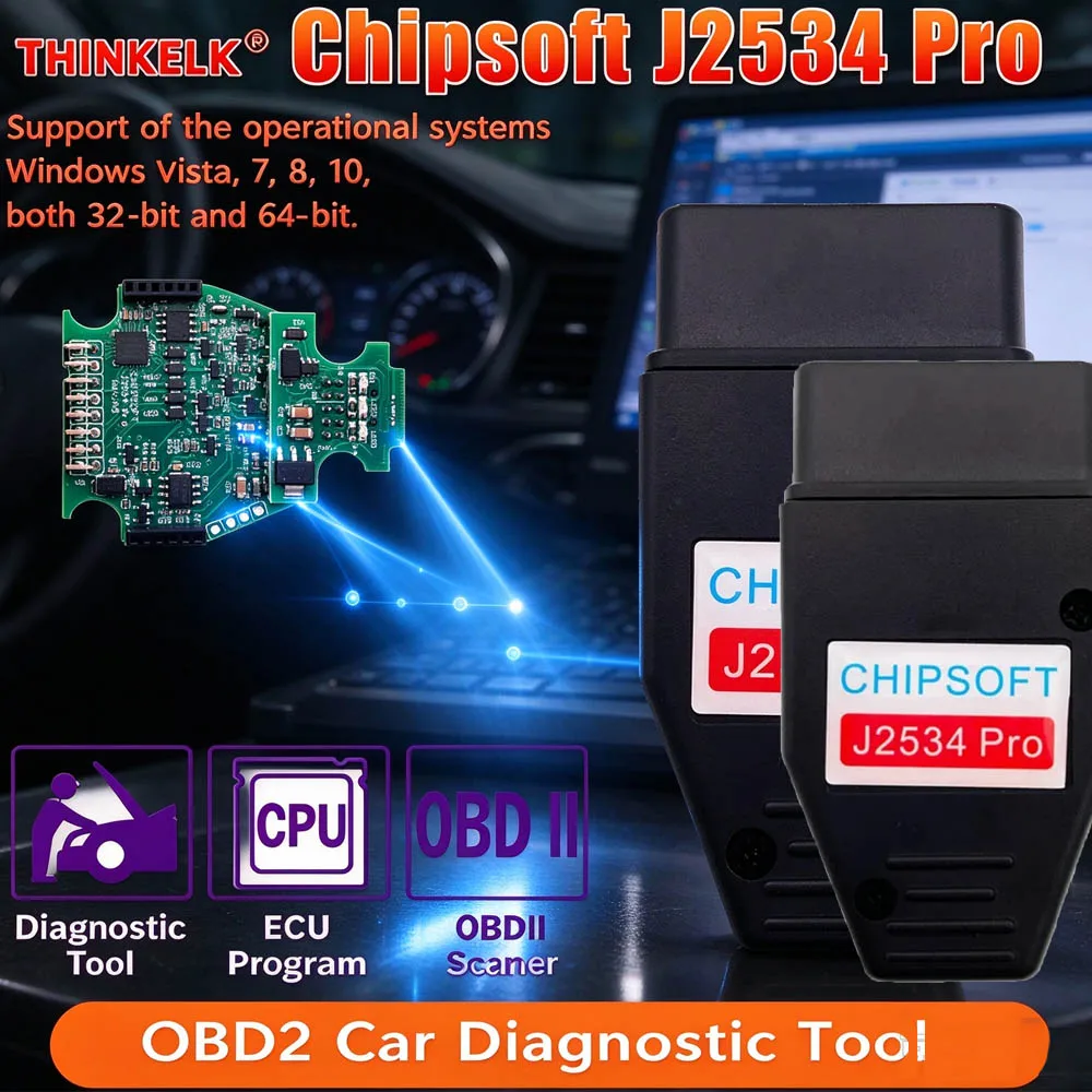Best Chipsoft J2534 Pro Work On Windows 7 8 10 32‑64 for Mercedes‑Benz ECU Programming K‑Line CANHacker OBD2 Car Diagnostic Tool