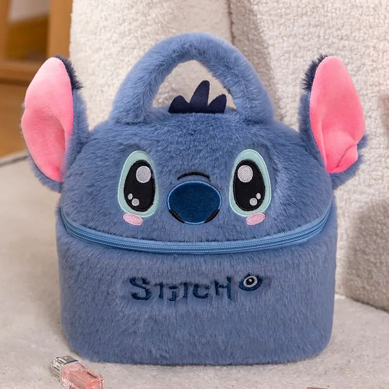 Tas Kosmetik Kapasitas Besar Warna Permen Motif Kartun Stitch Lucu untuk Wanita, Tas Perlengkapan Mandi Portabel Anime Musim Gugur dan Musim Dingin